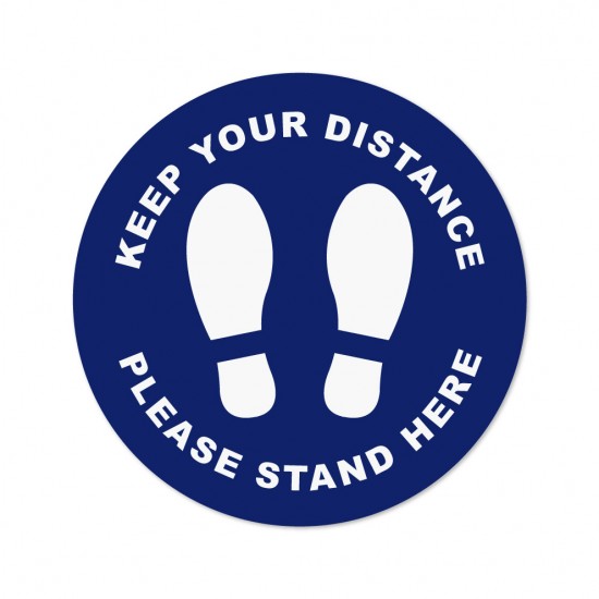 Covid-19 Floor Sticker Keep Your Distance 26cm Round Dark Blue 3pcs